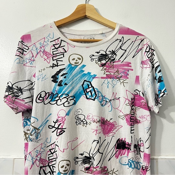 Guess Men's White Graffiti All Over Print Streetwear Skater Cotton Shirt Size S - Picture 2 of 12